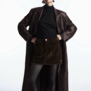 COS Chocolate Brown Flocked Denim Mini Skirt